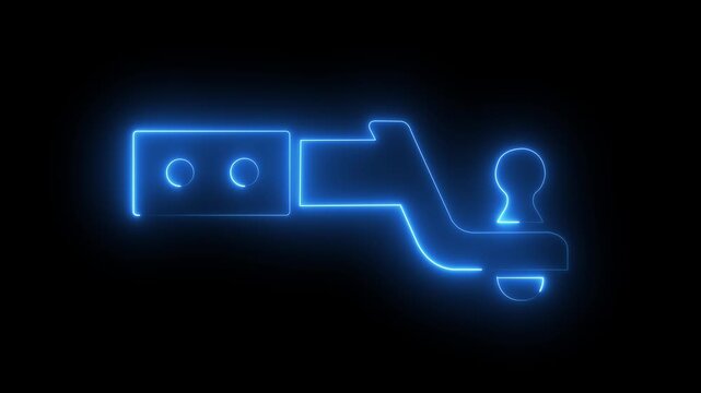 Neon glowing trailer hitch animation on black background, for automotive and logistics