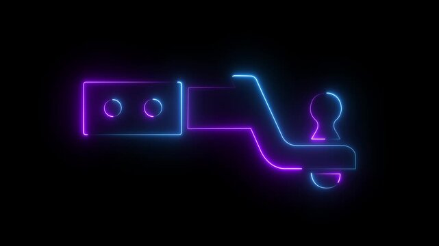 Neon glowing trailer hitch animation for automotive and logistics tech on black background.4k video