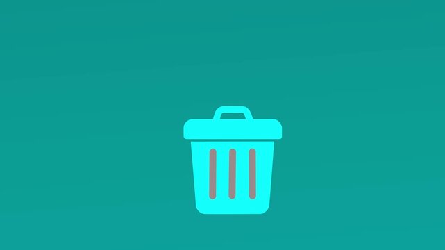 Animated trash can icon with paper thrown in on green screen background. Throwing rubbish in dustbin, Trash animation concept 4k motion graphics video.