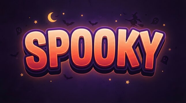 Spooky halloween text effect with witch and bats