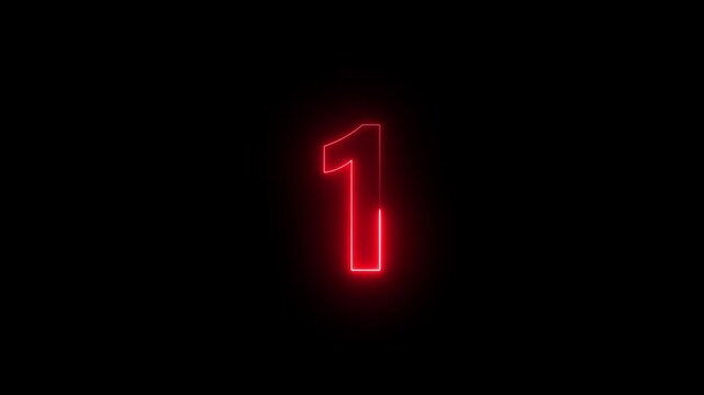 Glowing Red Neon Number One Countdown Animation. promote advertising concept isolate using Quick Time on Black Background, Digital First Place, Ranking, Winner, Start, Motion Graphics 4K.