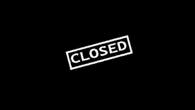 Animated Vibrant White grunge rubber stamp with Closed text, isolated on transparent background.Rubber, seal, red, vintage effect, textured, motion graphics for video content and web.4k