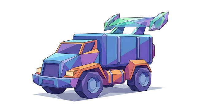 Stylized low poly colorful truck with crystal spoiler