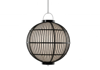 Obraz premium Modern spherical bamboo and paper lantern isolated on transparent background for interior design and lighting