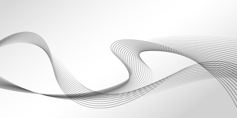 Fototapeta premium Abstract flowing black lines on light gray gradient background. Modern vector design with wave‑like motion