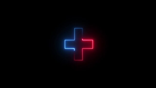 Neon Plus Sign Icon Animation on Black Background