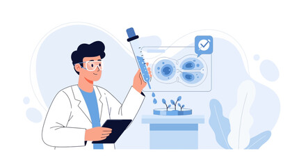 Fototapeta premium Scientist Conducting Biological Research in a Modern Laboratory, Focusing on Cell Development and Plant Growth