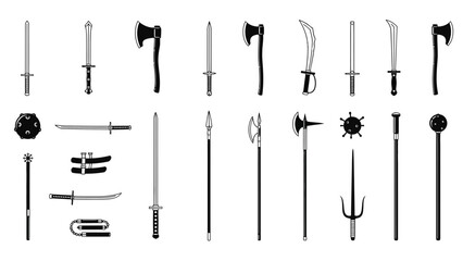 Fototapeta premium Collection of Medieval Weapons and Arms, Swords, Axes, Maces, Daggers