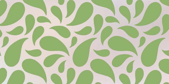 Seamless Pattern of Green Paisley Drops on Light Background.