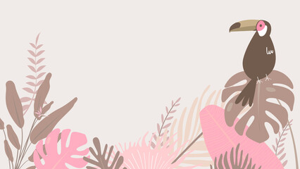 Pink tropical bird desktop wallpaper, beige design © Rawpixel.com