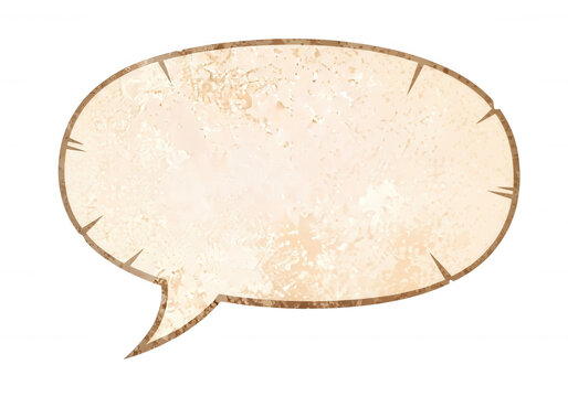 Grunge speech bubble with distressed paper texture isolated on transparent background for comic or social media