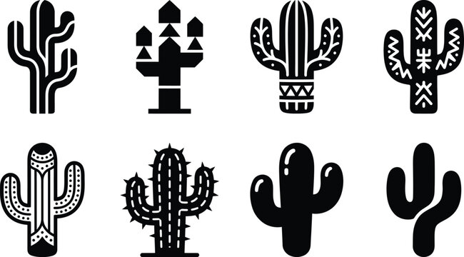 Cactus Silhouette Vector Pack -  Saguaro Desert Plant Icons Black Southwestern Design Collection

