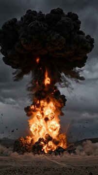Dramatic Nuclear Explosion with Fire and Smoke Cloud