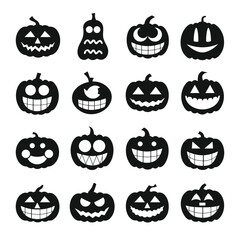 Obraz premium Set of halloween pumpkin silhouettes with different scary and funny faces