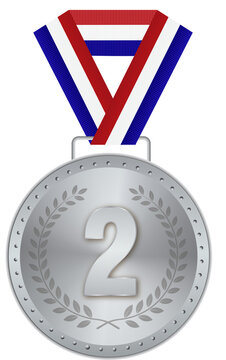 Silver Second Place Medal with Ribbon. Runner-Up Award for Achievement, Competition, and Business Recognition