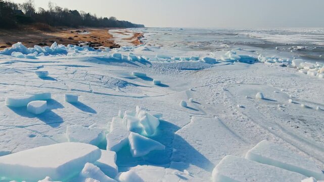 Frozen coastline, melting sea ice, compelling sustainability, climate visuals