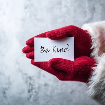 Santa Claus Hands Holding Be Kind Note.