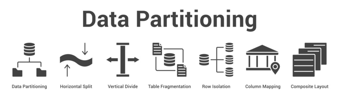 Data Partitioning web banner icon vector illustration concept for business with icon of Data Partitioning, Horizontal Split, Vertical Divide, Table Fragmentation, Row Isolation, Column Mapping,.