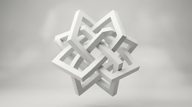3D white puzzle pieces connecting together. Abstract geometric interlocking shapes for problem-solving and teamwork concepts.