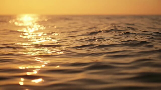 Shimmering water nature golden ocean sunset surface reflection, shimmering water nature golden sunset ocean calm surface gentle wave horizon warm light peaceful scene, shimmering water nature sunset