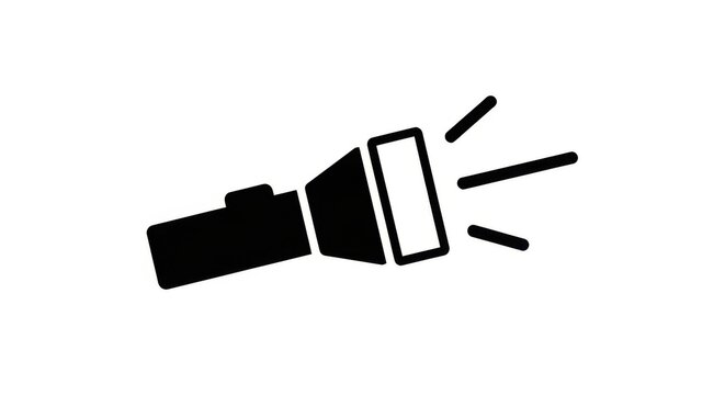 Illuminating Glow From A Black Flashlight Icon On White Background