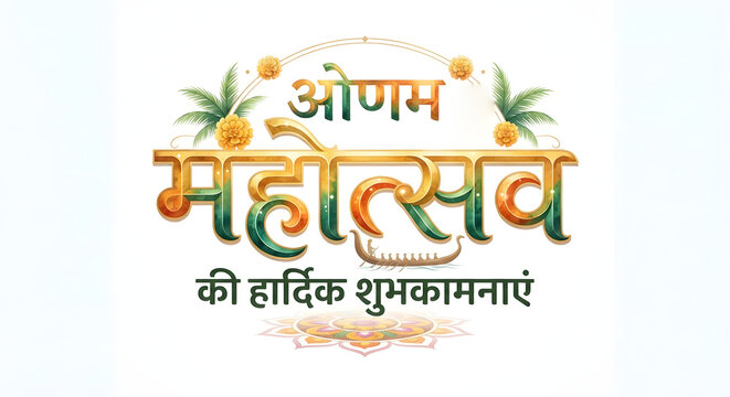 Onam india kerala modern festival and typography logo banner poster concept on background.
