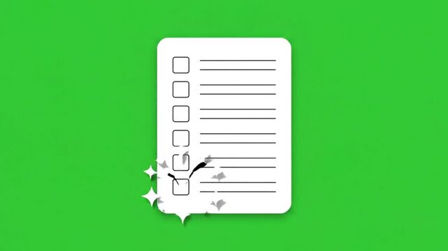 Checklist with checkmark animation on green screen background