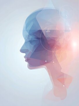 Abstract Profile of a Womans Head with Geometric Shapes and Light Effects.