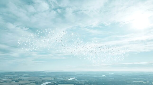 Dramatic cloudy sky over calm ocean horizon. Moody seascape with soft light and serene atmosphere for commercial use.