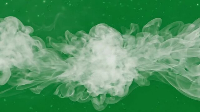 White smoke cloud expanding on vibrant green background