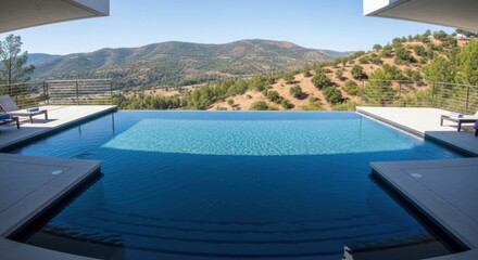 Fototapeta premium Luxury Infinity Pool Overlooking Serene Mountain Landscape