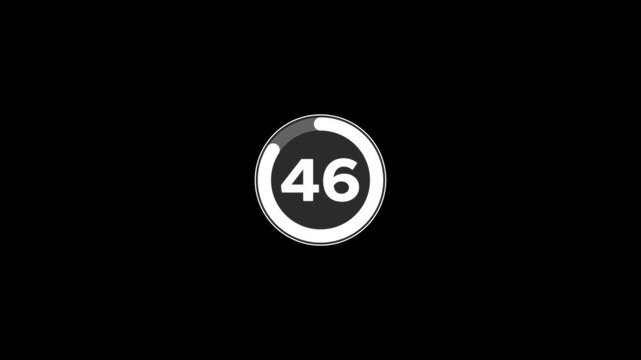 Digital circle countdown timer fifty five seconds animation from 55 to 0 seconds on black background, 55 second countdown timer concept, 55 seconds simple countdown timer animation