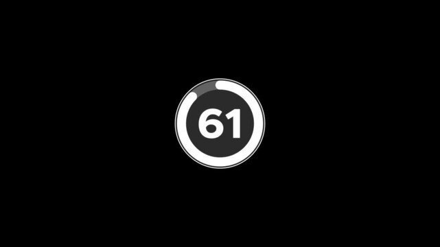 Digital circle countdown timer seventy seconds animation from 70 to 0 seconds on black background, 70 second countdown timer concept, 70 seconds simple countdown timer animation