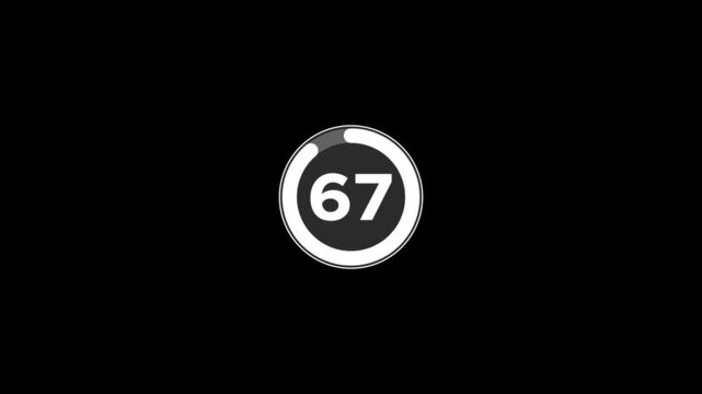 Digital circle countdown timer seventy five seconds animation from 75 to 0 seconds on black background, 75 second countdown timer concept, 75 seconds simple countdown timer animation