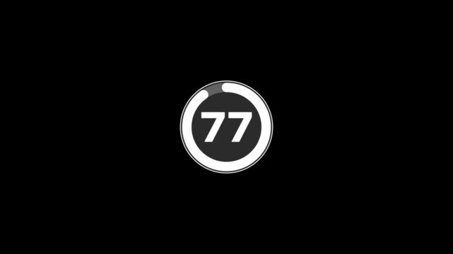 Digital circle countdown timer eighty five seconds animation from 85 to 0 seconds on black background, 85 second countdown timer concept, 85 seconds simple countdown timer animation