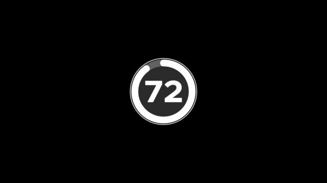 Digital circle countdown timer eighty seconds animation from 80 to 0 seconds on black background, 80 second countdown timer concept, 80 seconds simple countdown timer animation