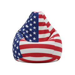 Fototapeta premium Comfortable bean bag chair with united states flag pattern isolated on transparent background