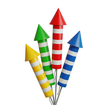 Colorful firework rockets for celebration and holiday events isolated on transparent background