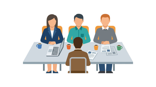 Business job interview with panel of three interviewers and candidate