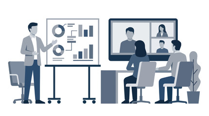 Fototapeta premium Professional team conducting a hybrid business meeting with video conferencing