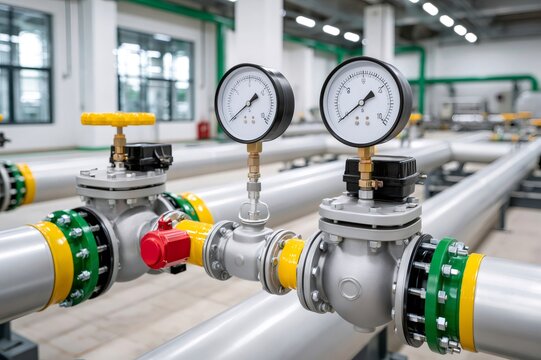 Industrial gas piping system with pressure gauges