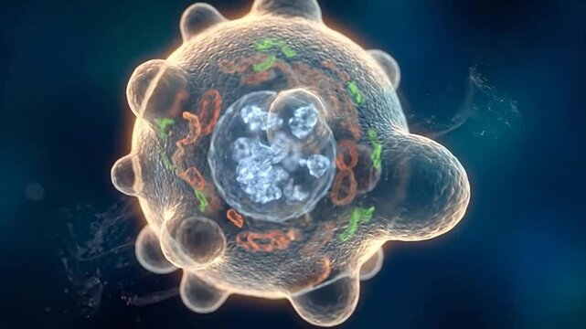 Microscopic view of a vibrant biological cell with organelles