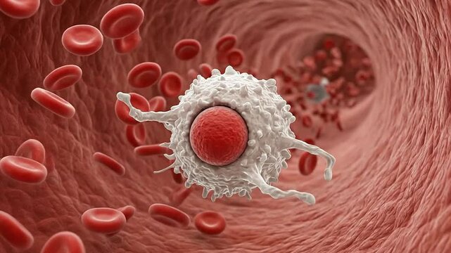 Medical Illustration of White Blood Cell Engulfing Bacteria in Bloodstream