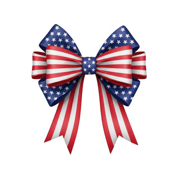 Decorative bow with american flag pattern for holidays isolated on transparent background