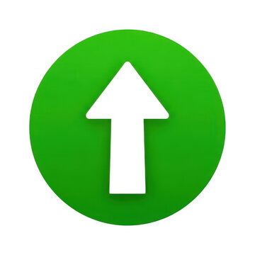 White arrow pointing up inside a green circle icon isolated on transparent background