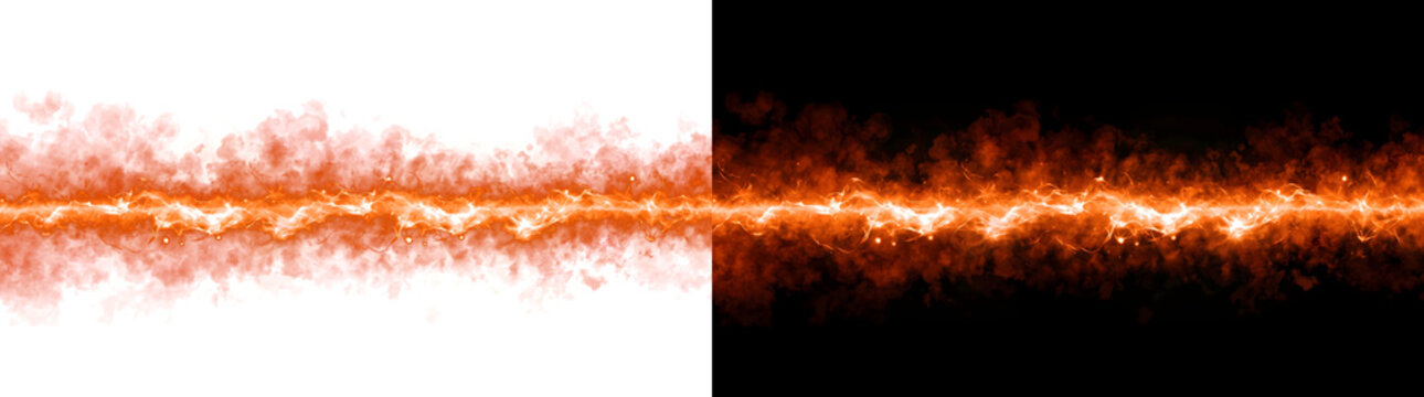Fire streak effect of a glowing orange flame energy line featuring PNG, Transparent and Black Background Versions for design