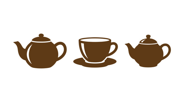 Collection of tea related icons featuring teapots and a teacup beverage minimalist tradition steeping porcelain kitchenware collection lifestyle ceremony