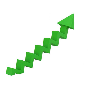 Green zig zag arrow pointing up for business growth isolated on transparent background