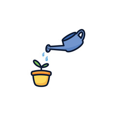 Obraz premium Watering Can Pouring Water on Small Potted Plant Vector Illustration