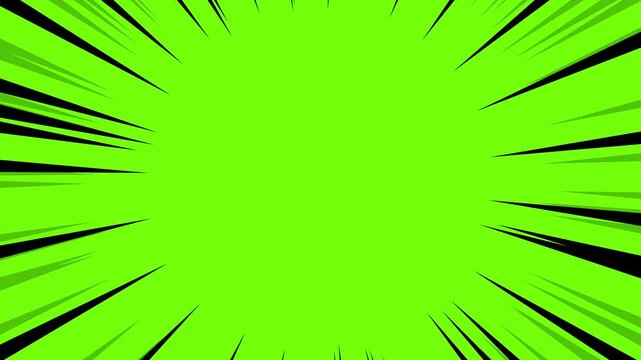 Cartoon or anime-style speed lines zooming on a green screen background with transparency. Fast motion background animation video	